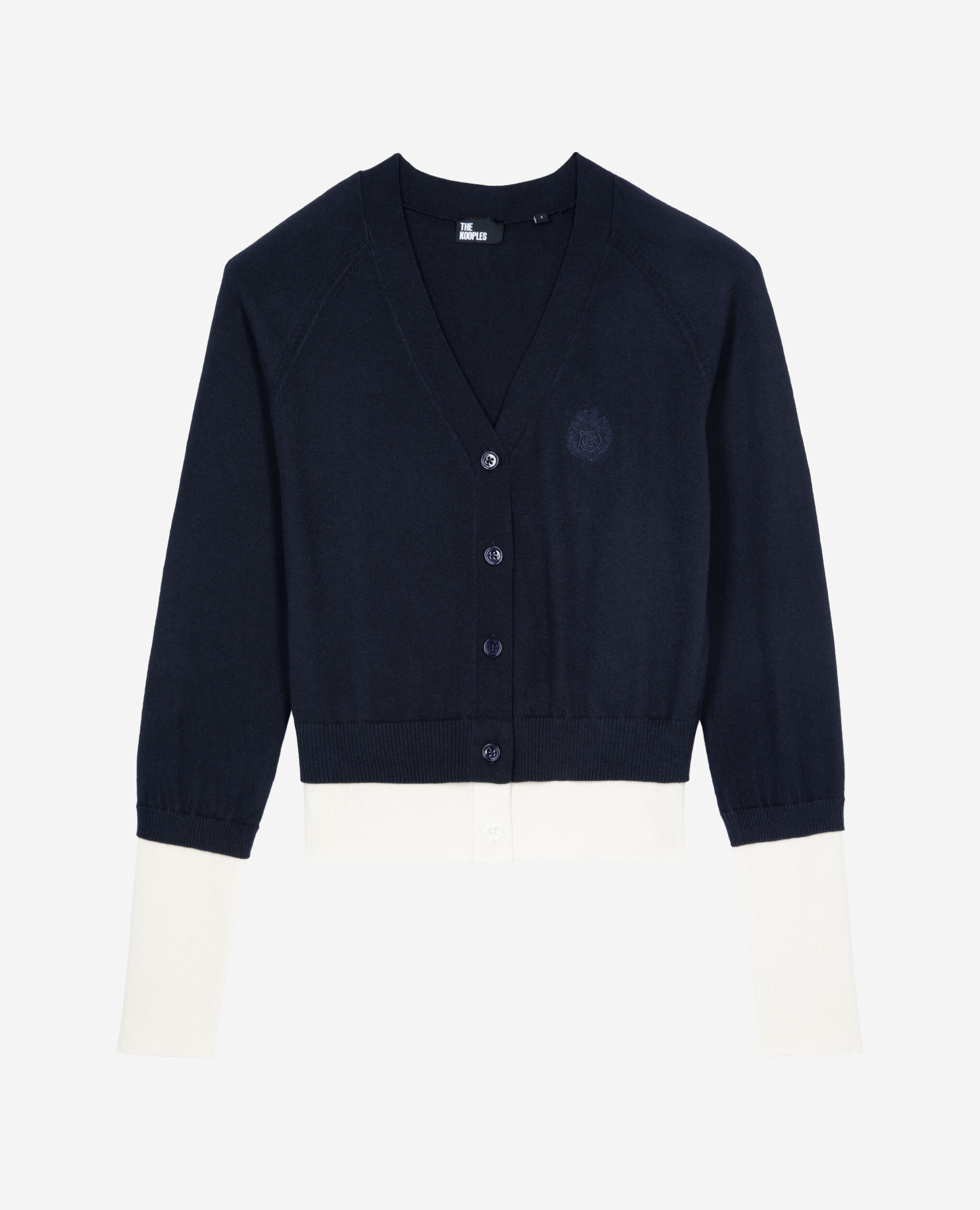 Cardigan en coton bleu marine et écru, DARK NAVY-ECRU, hi-res image number null