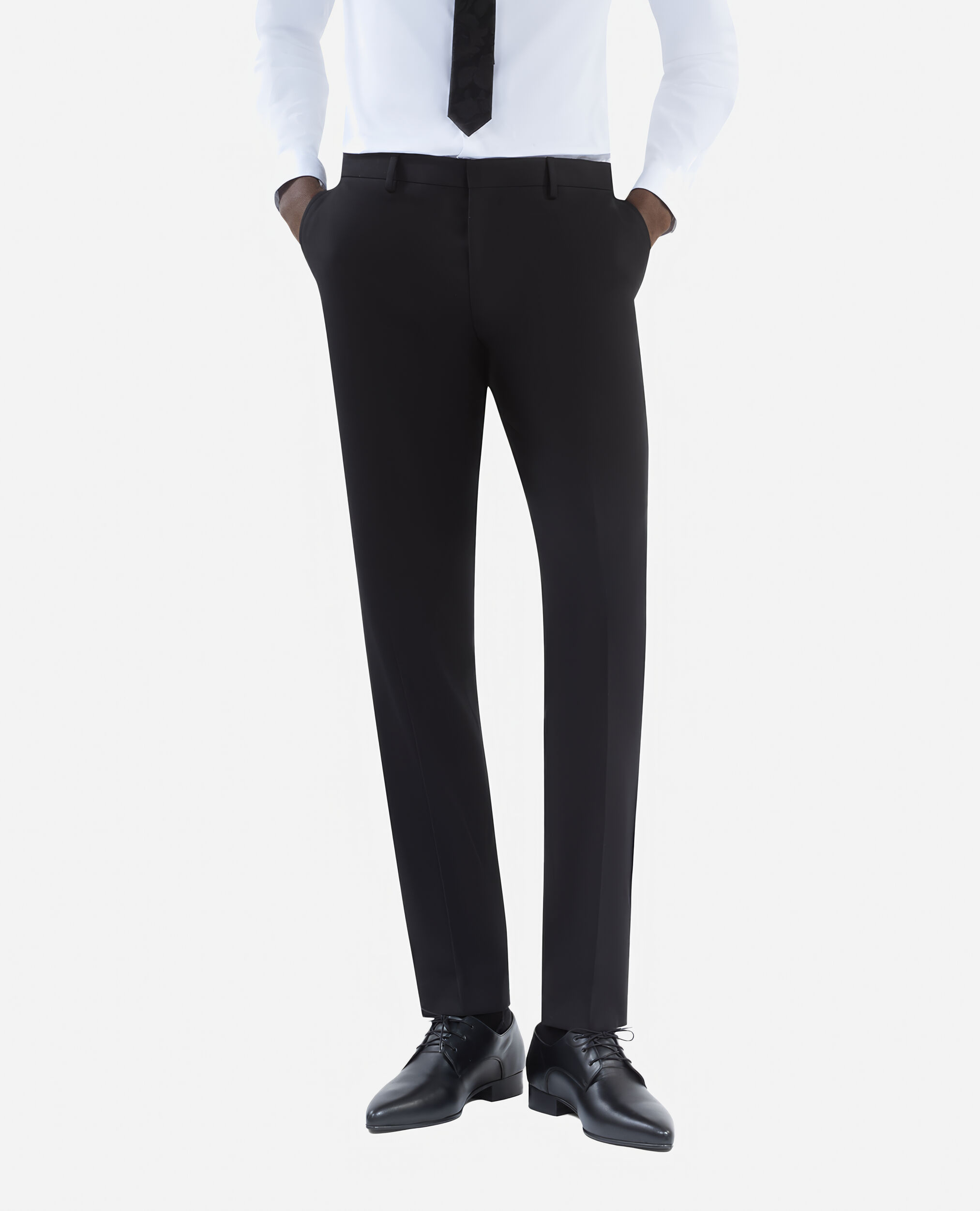 Pantalon de costume en laine ajusté noir, BLACK, hi-res image number null