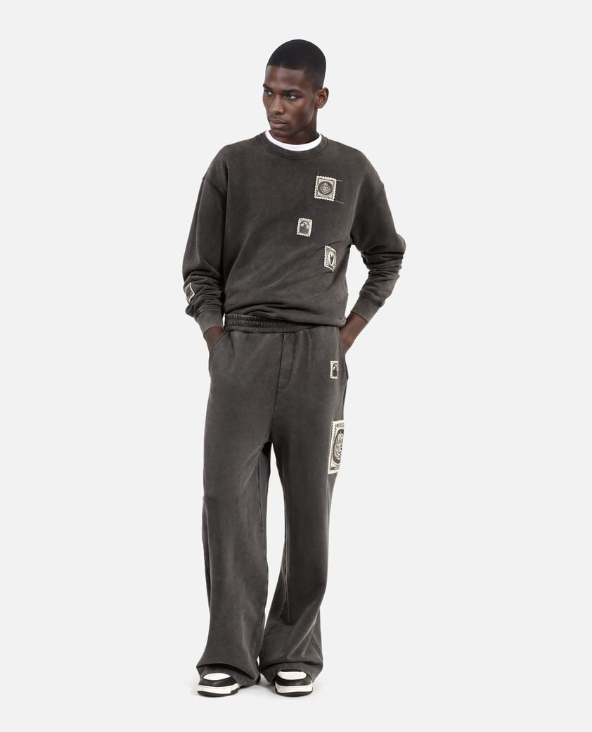 The Kooples HERREN BLACK WASHED gerade joggingstrümpfe mit patches schwarz