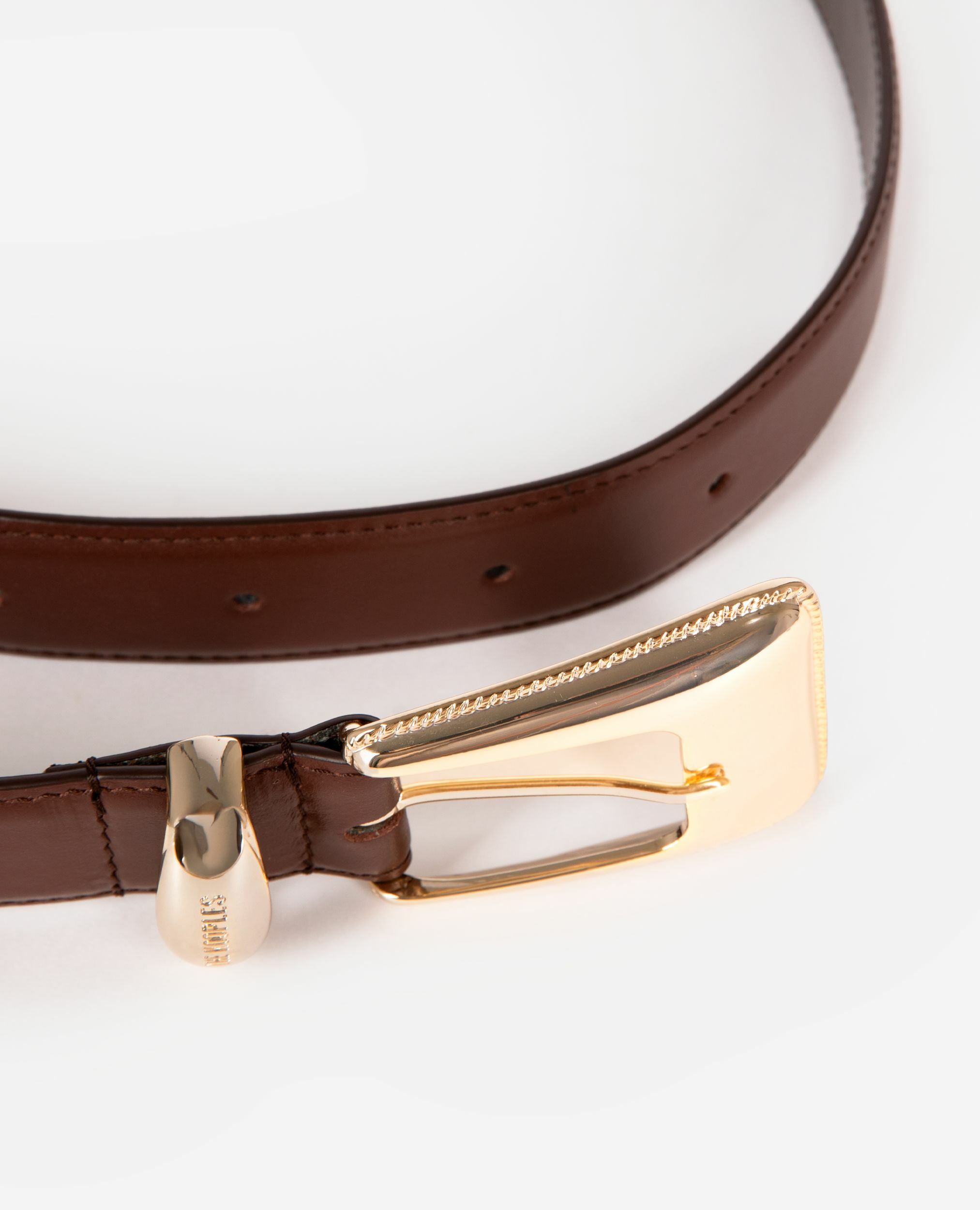 Ceinture boucle western en cuir marron, BROWN, hi-res image number null