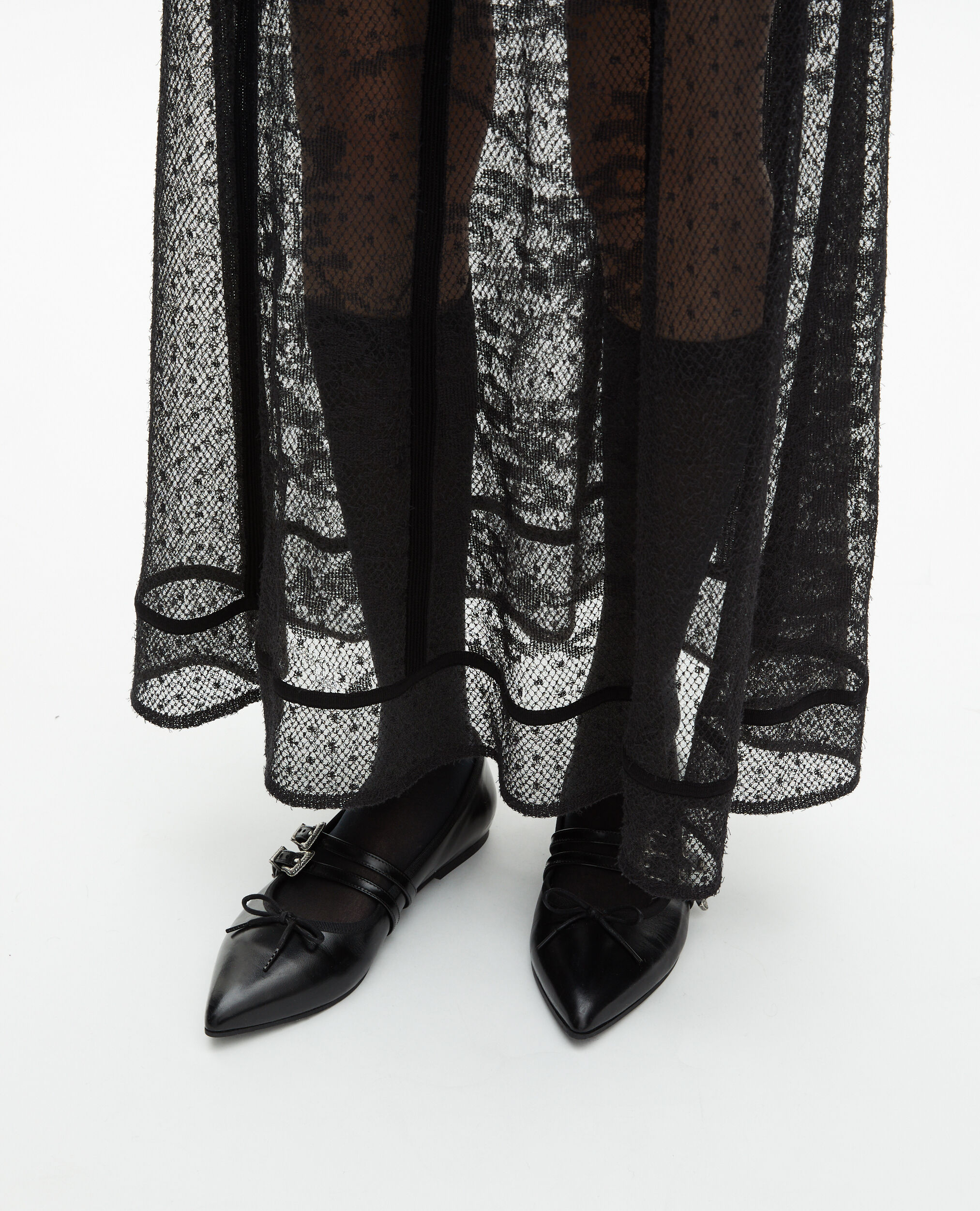 Robe longue en maille et dentelle noire, BLACK, hi-res image number null