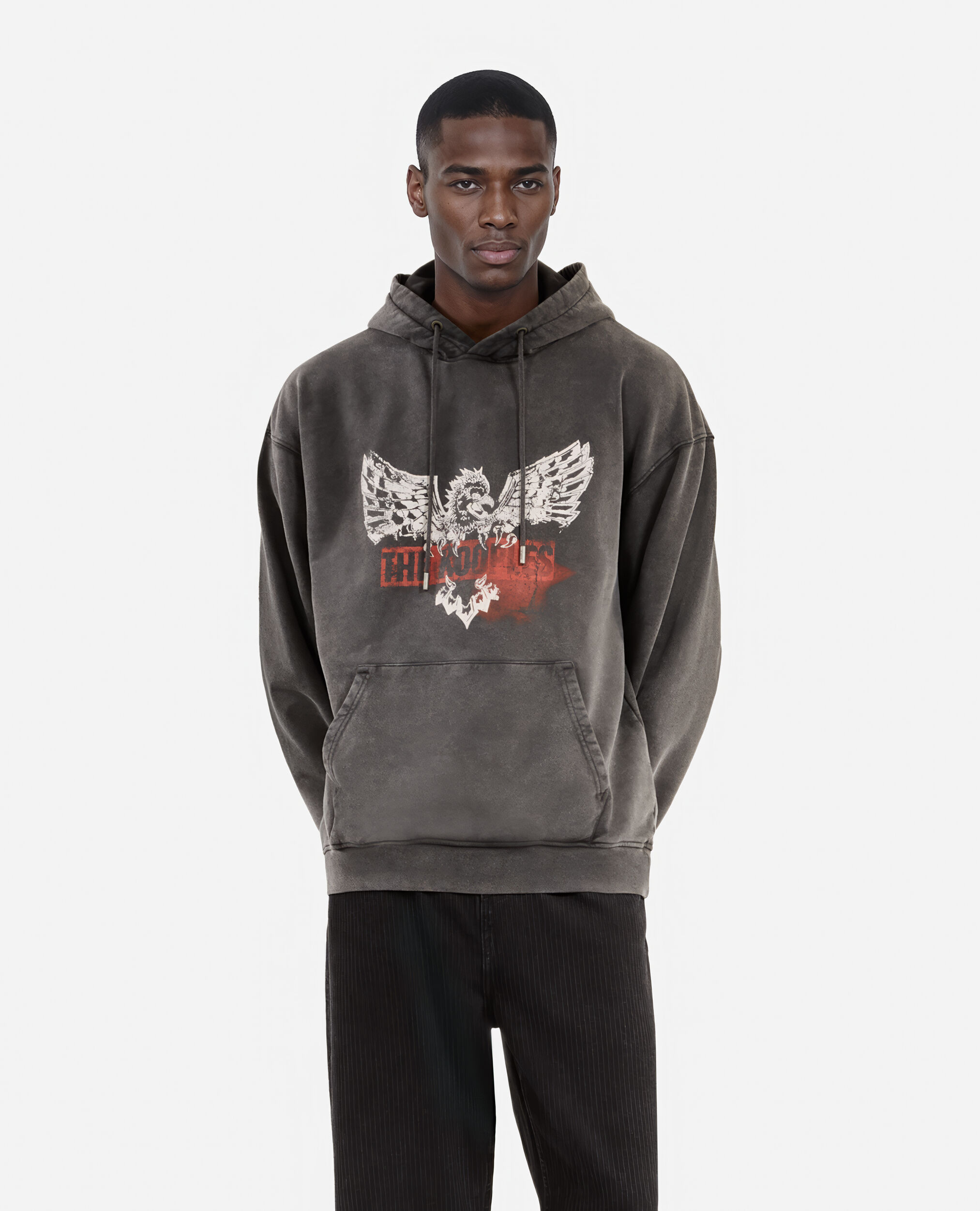 Sweatshirt à capuche et sérigraphie noir , BLACK, hi-res image number null