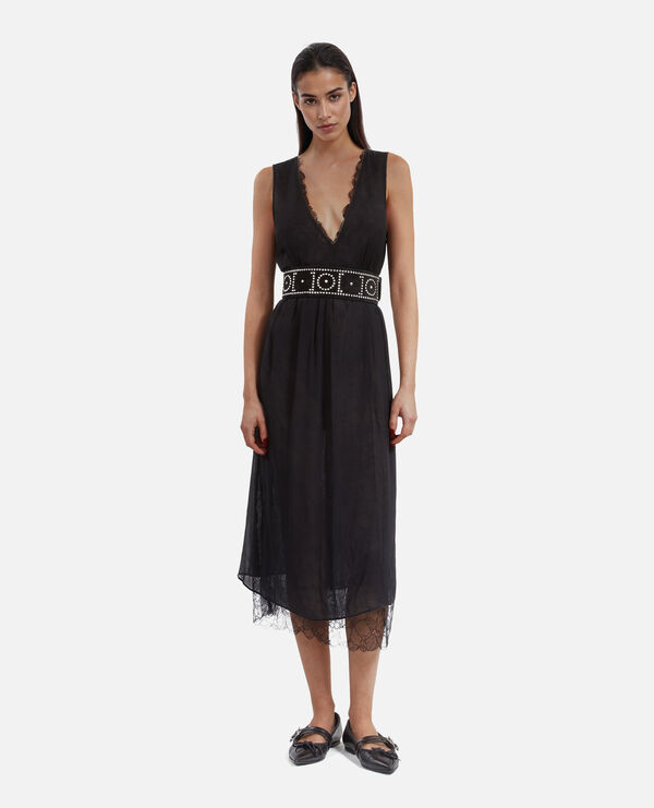 The Kooples FEMME BLACK robe longue avec dentelle noire