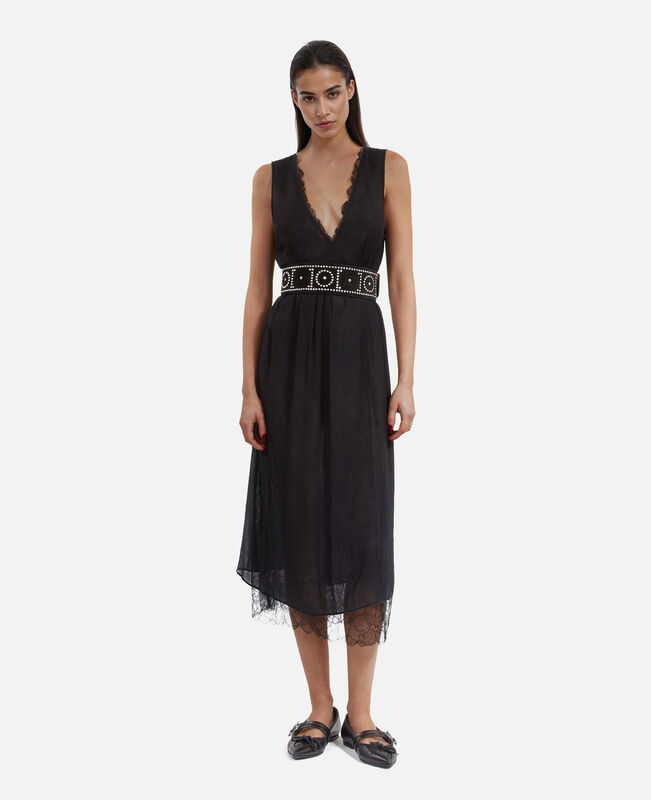 The Kooples FEMME BLACK robe longue avec dentelle noire
