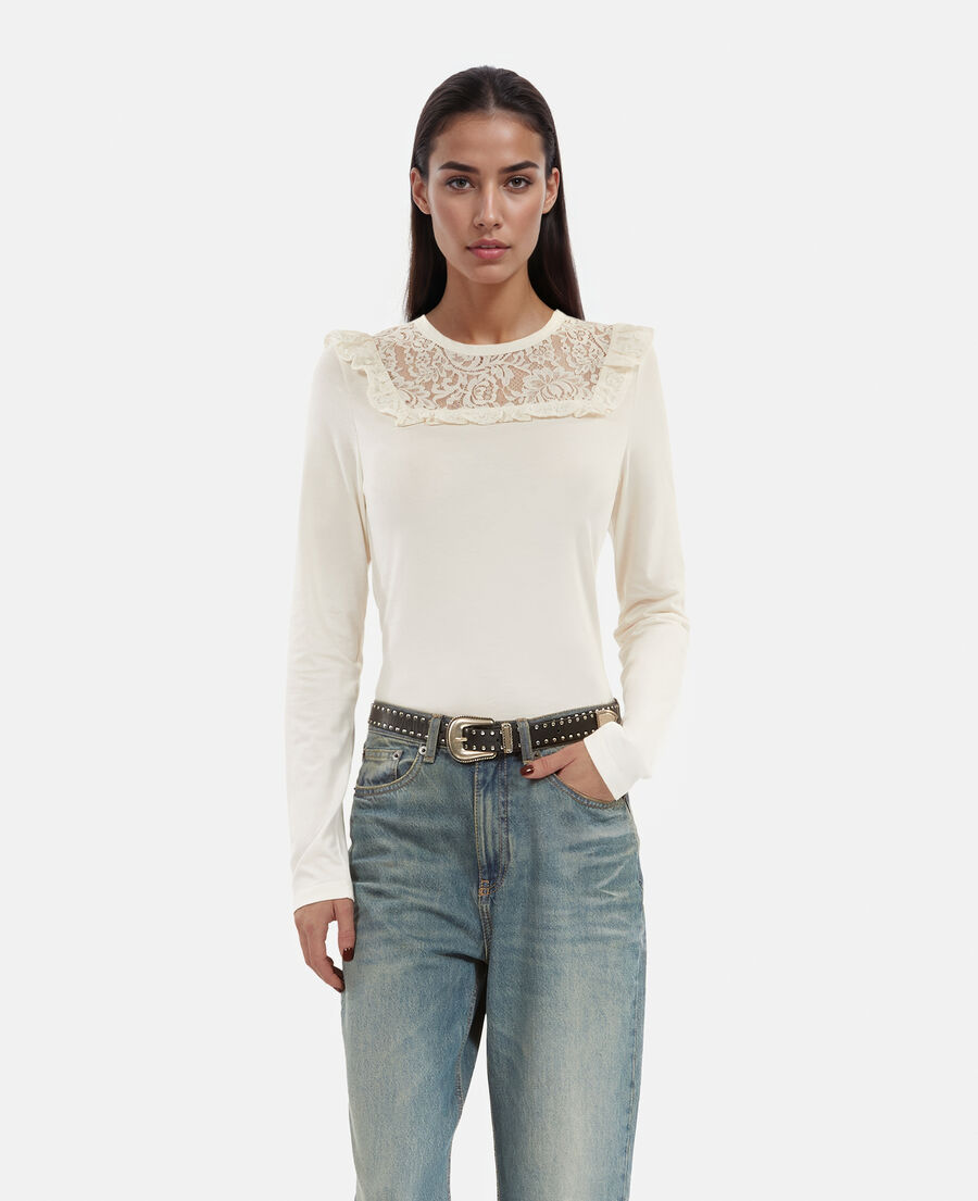 The Kooples WOMEN WHITE white long-sleeved lace t-shirt