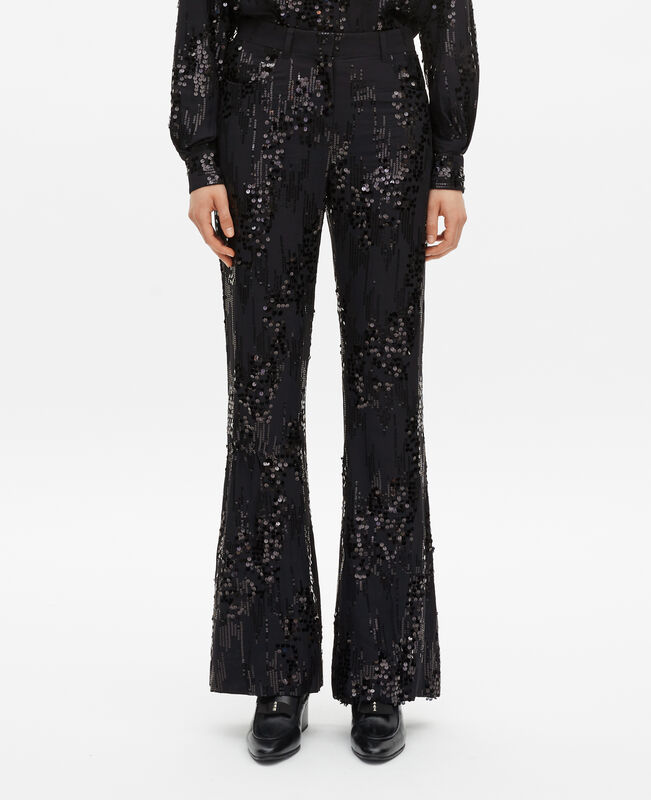 The Kooples FEMME BLACK pantalon flare à sequins noir