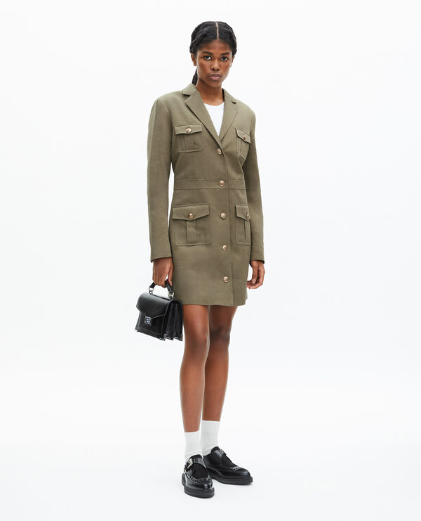 The Kooples FEMME KAKI robe courte style officier en lin kaki
