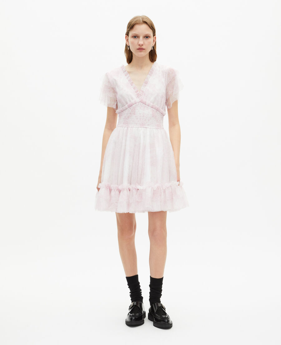 The Kooples FEMME WHITE - PINK robe courte en tulle imprimé rose pâle