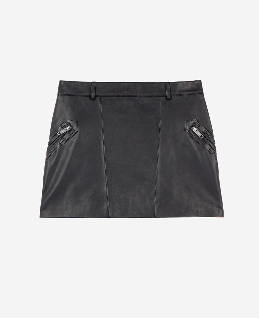 The Kooples MUJER BLACK STONE falda corta de cuero negra