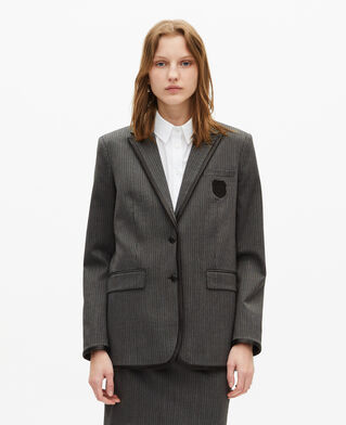 The Kooples FEMME DARK GREY veste à rayures en laine mélangée grise
