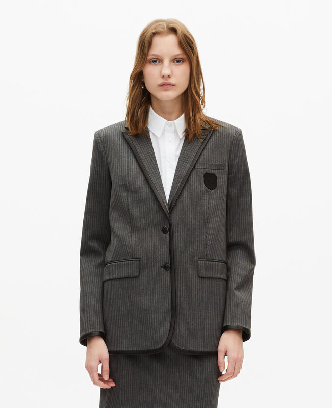 The Kooples FEMME DARK GREY veste à rayures en laine mélangée grise