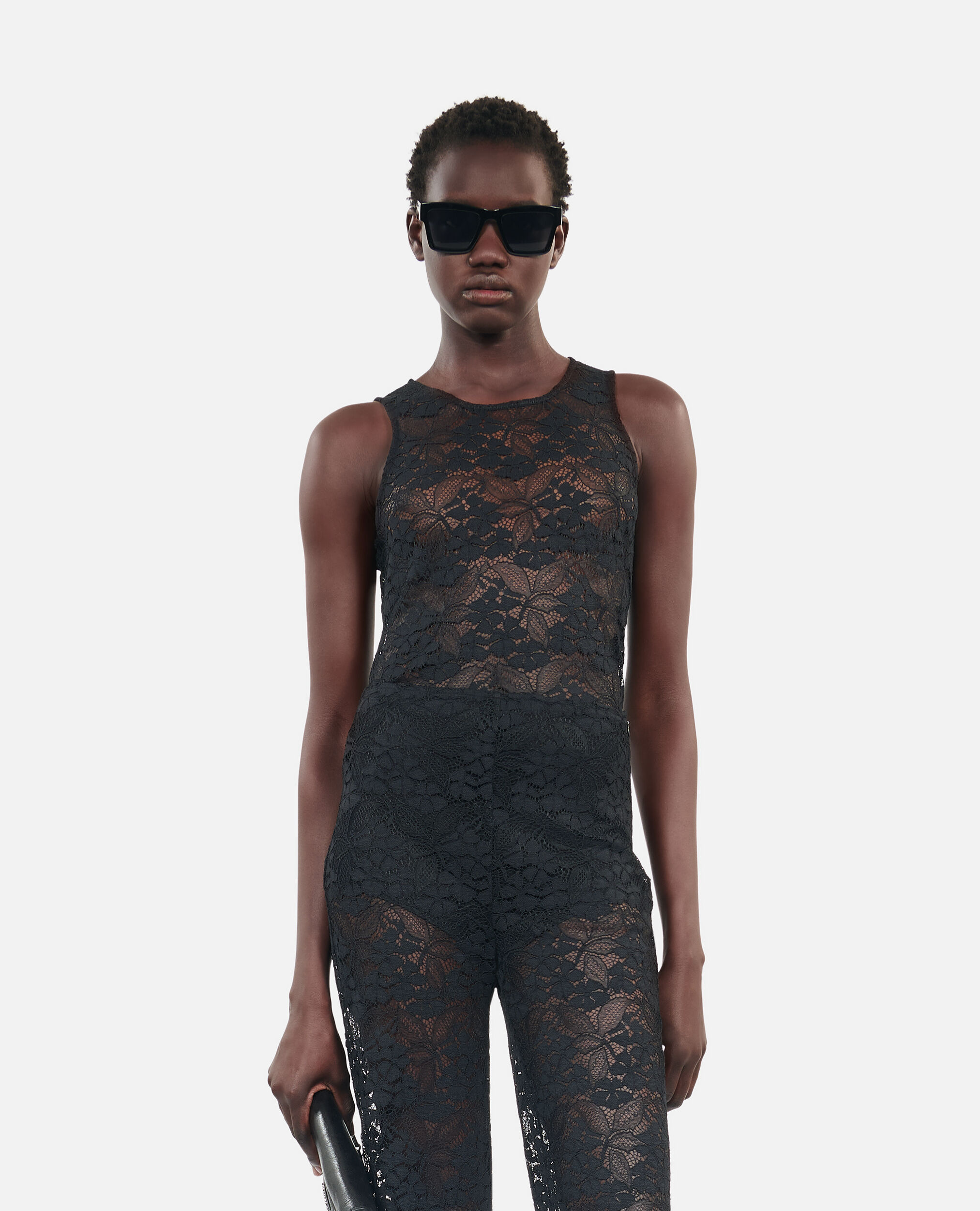 Pantalon flare en dentelle noir, BLACK, hi-res image number null