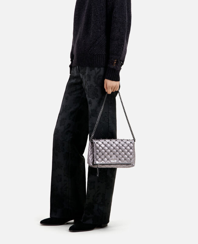 The Kooples FEMME GUN METAL pochette héritage small en cuir gunmetal
