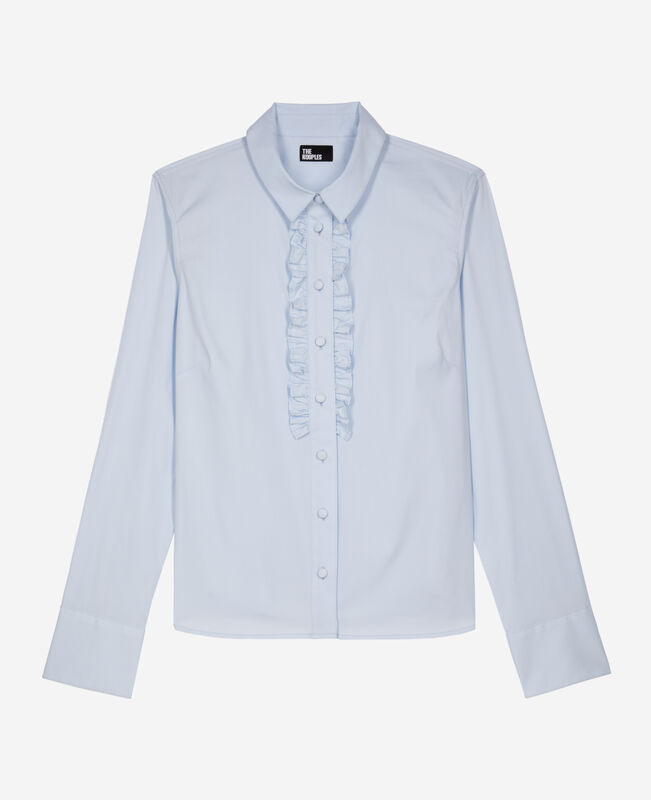 The Kooples FEMME LIGHT BLUE chemise en popeline avec volants bleue