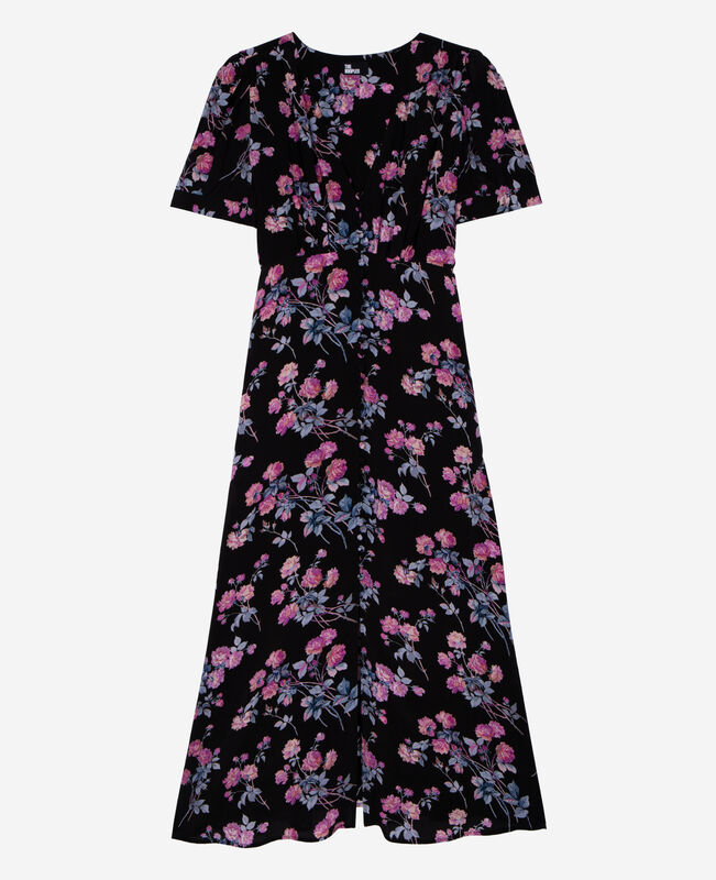 The Kooples FEMME BLACK / PINK robe longue imprimé fleuri noire