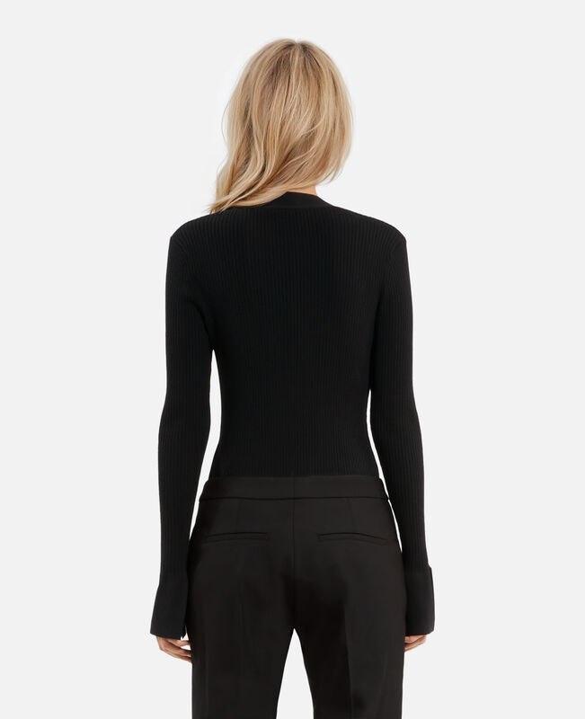 The Kooples FEMME BLACK pull en maille côtelée noir