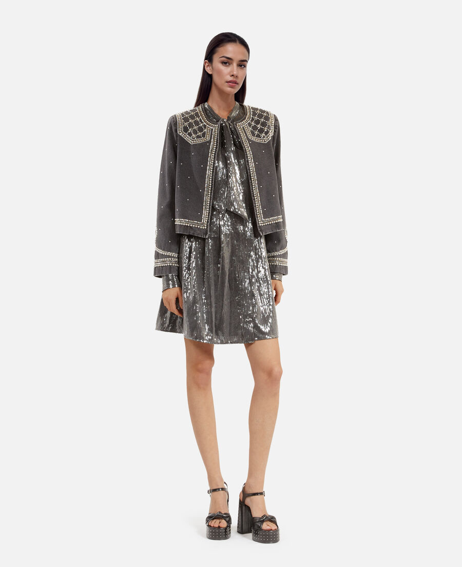 The Kooples WOMEN GREY grey sequin short dress
