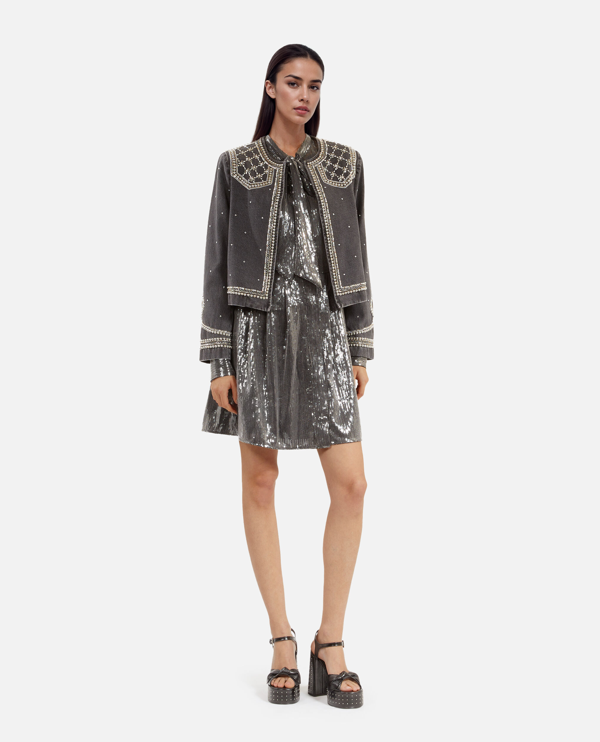 Robe courte à sequins grise, GREY, hi-res image number null