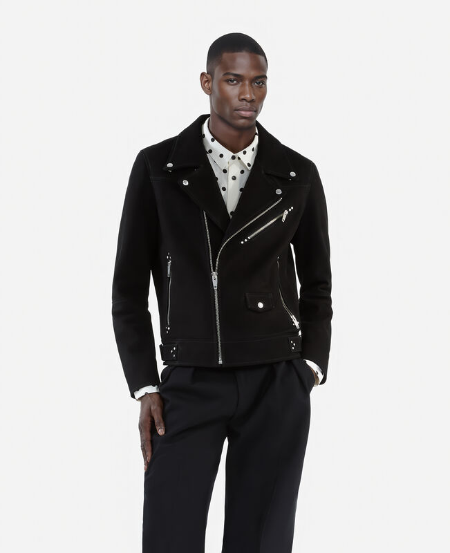 The Kooples HOMME BLACK blouson biker en nubuck noir