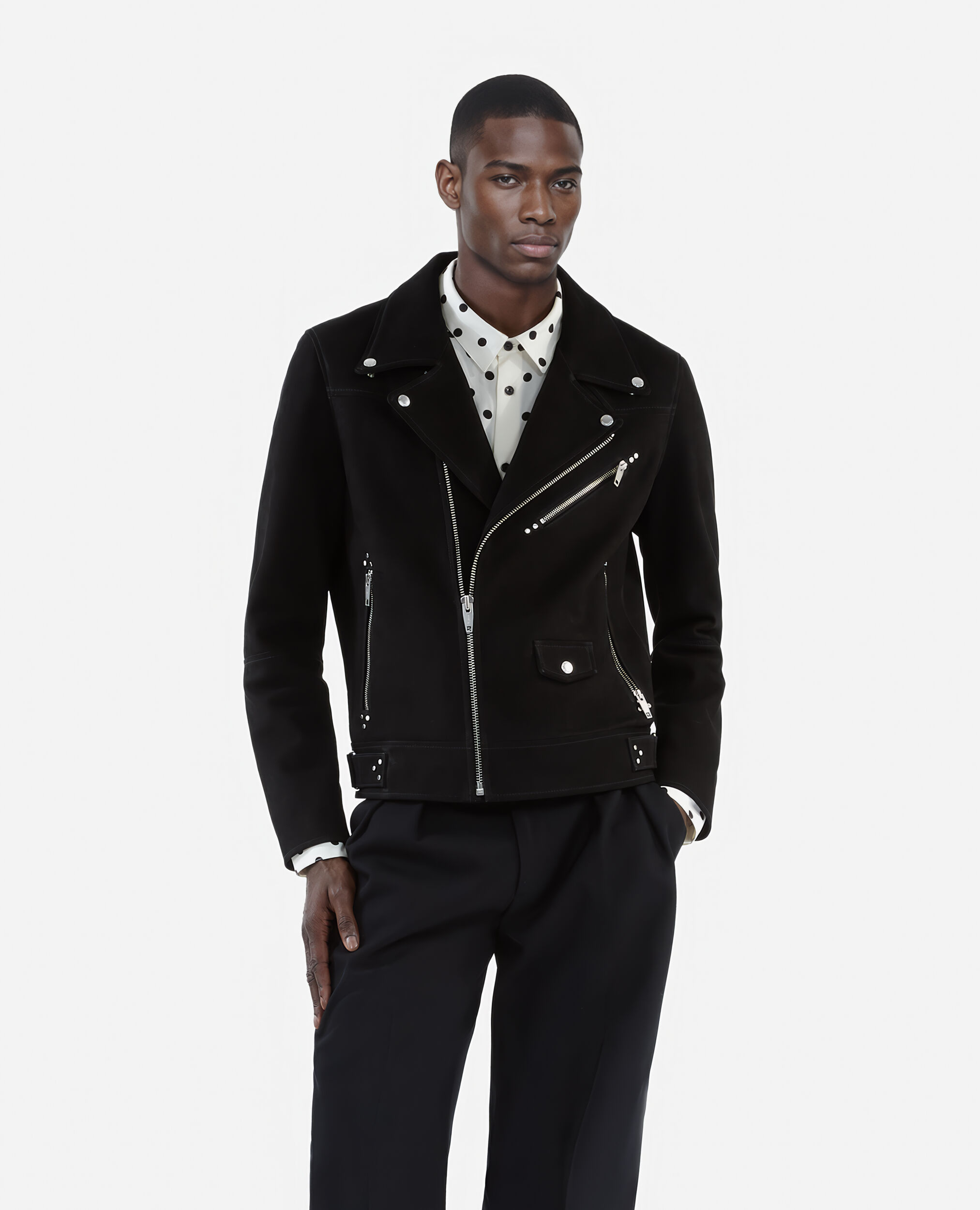 Blouson biker en nubuck noir, BLACK, hi-res image number null