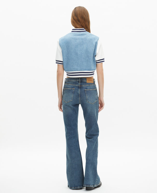 The Kooples FEMME BLUE WHITE blouson teddy manches courtes en denim