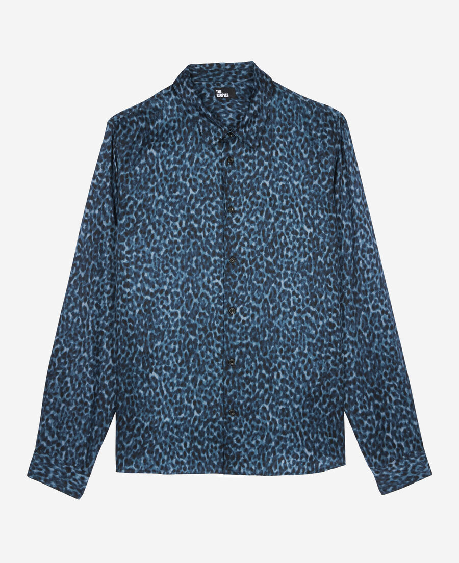 The Kooples HOMME BLUE chemise en soie mélangée imprimé léopard 