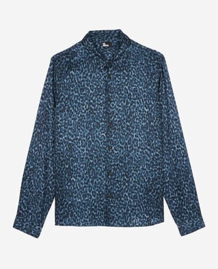 The Kooples HOMME BLUE chemise en soie mélangée imprimé léopard 