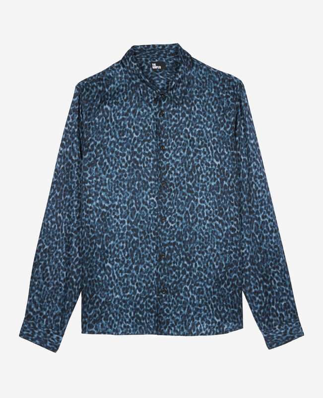 The Kooples HOMME BLUE chemise en soie mélangée imprimé léopard 