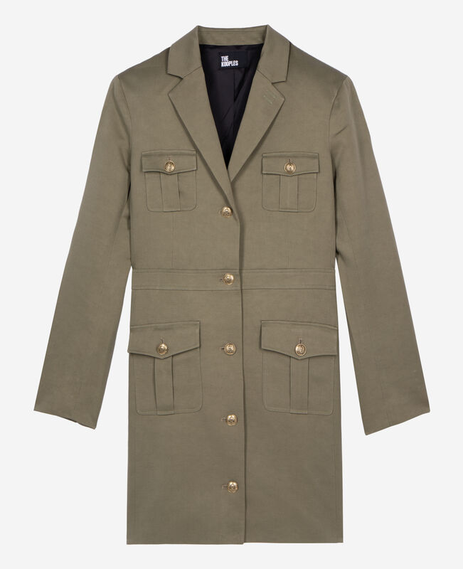The Kooples FEMME KAKI robe courte style officier en lin kaki
