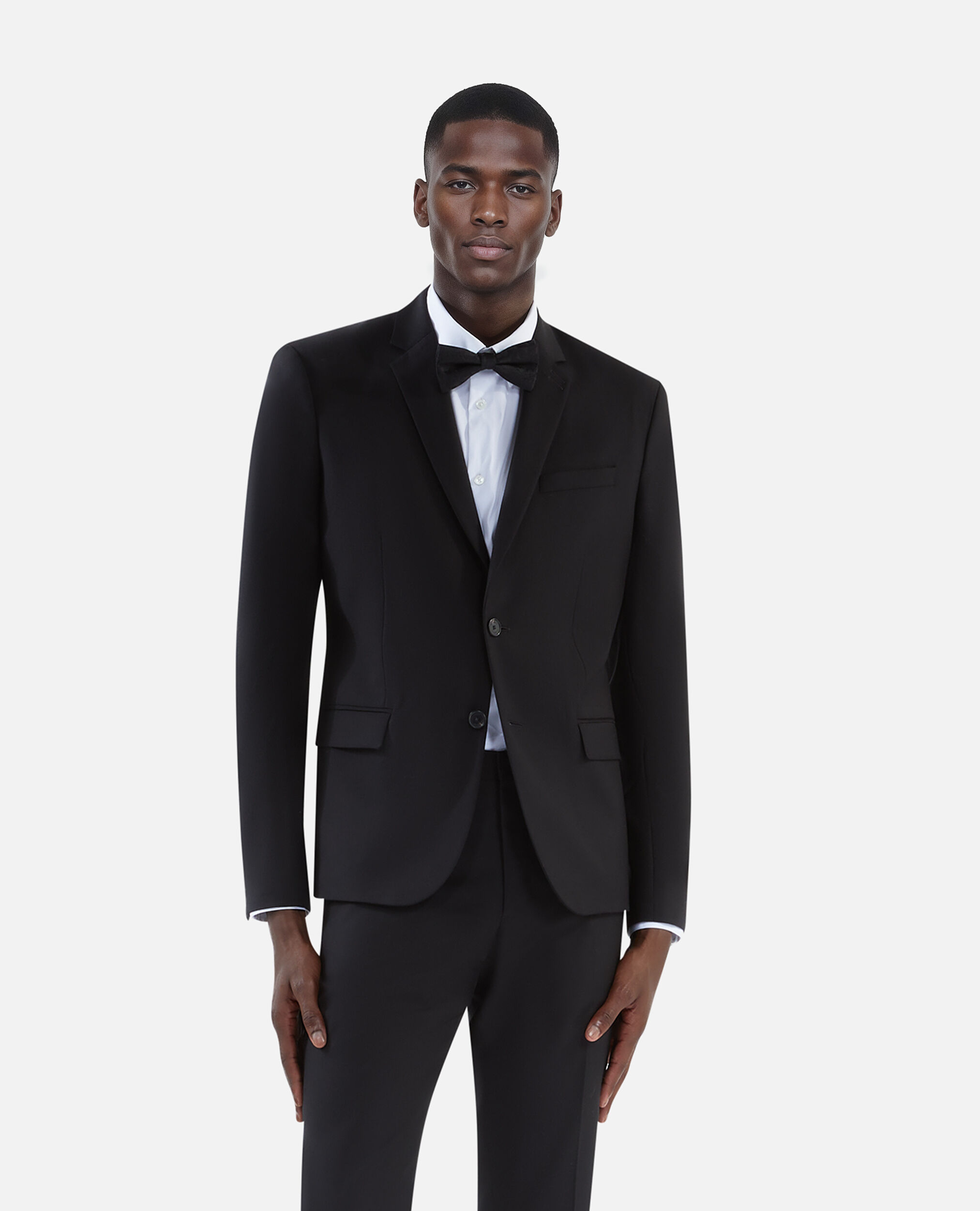 Veste de costume en laine noire coupe tailleur ajustée, BLACK, hi-res image number null