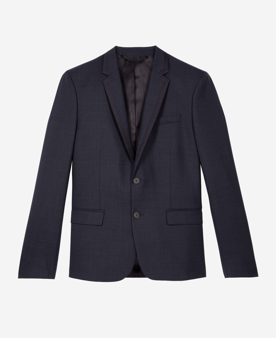 The Kooples HOMME NAVY veste de costume en laine pied de poule bleue