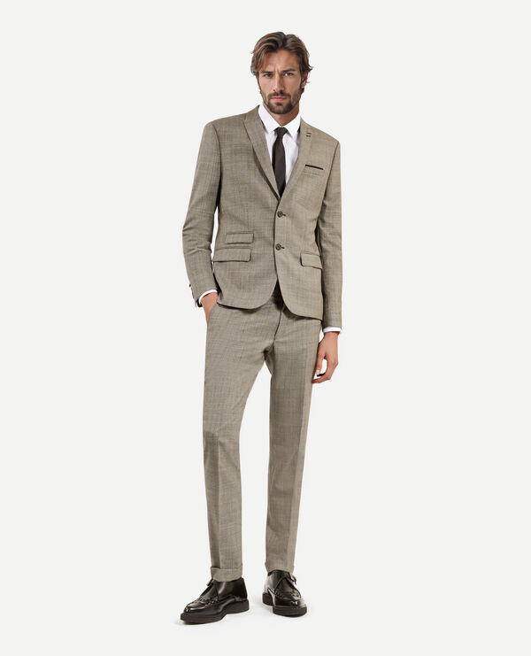 The Kooples HOMME BEIGE MELANGE veste de costume en laine prince de galles beige