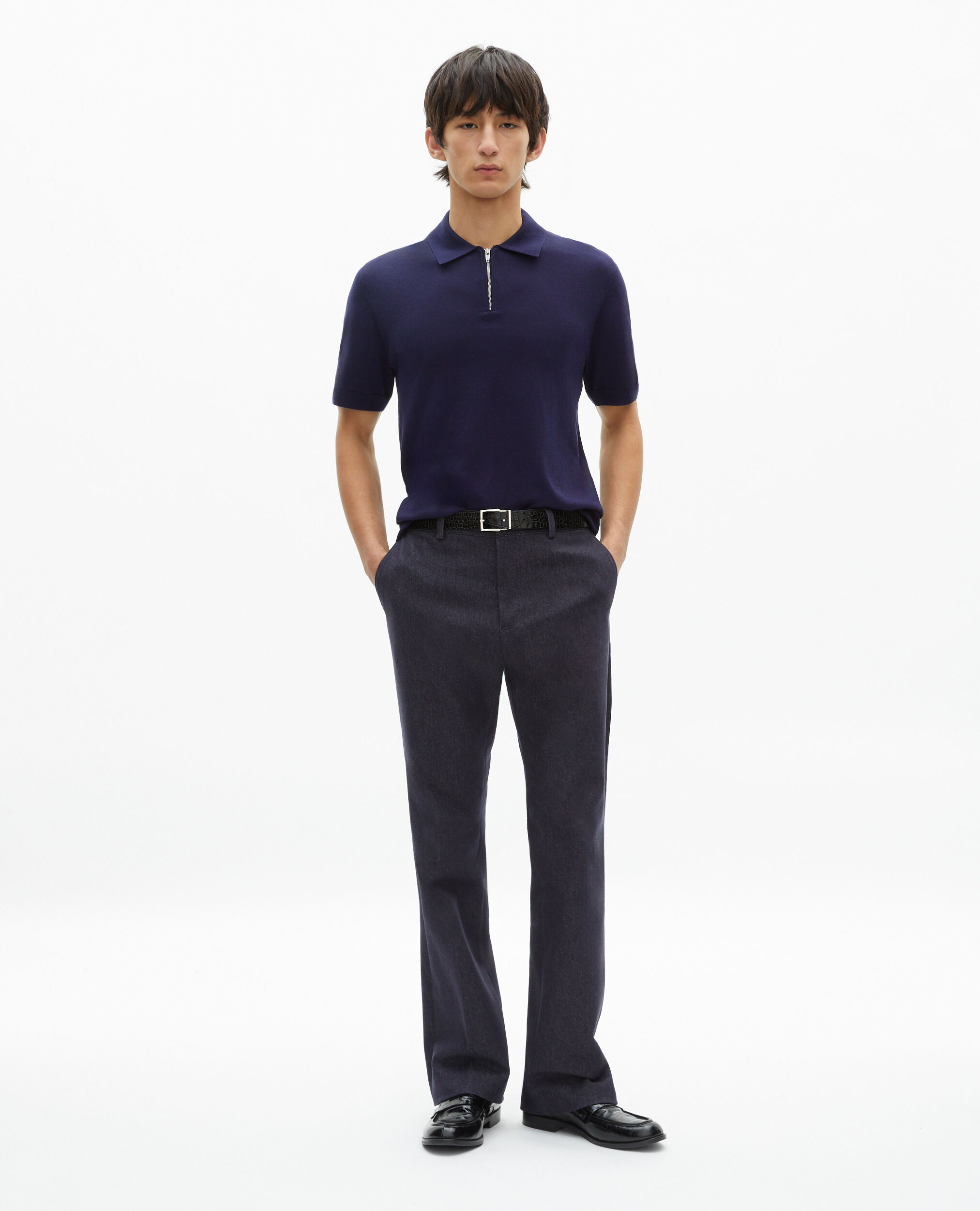Polo en maille col zippé marine, NAVY, hi-res image number null