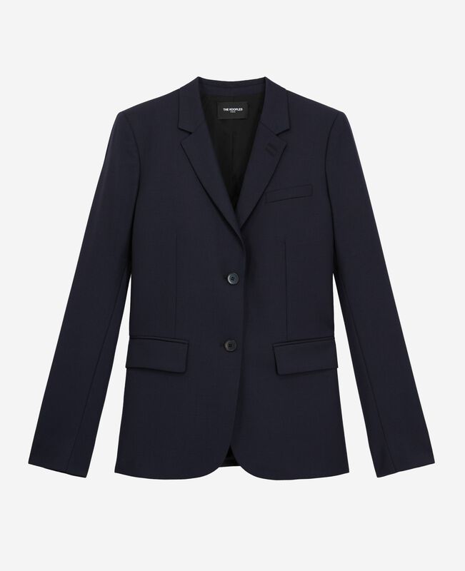 The Kooples FEMME NAVY veste tailleur en laine coupe cintrée bleu marine