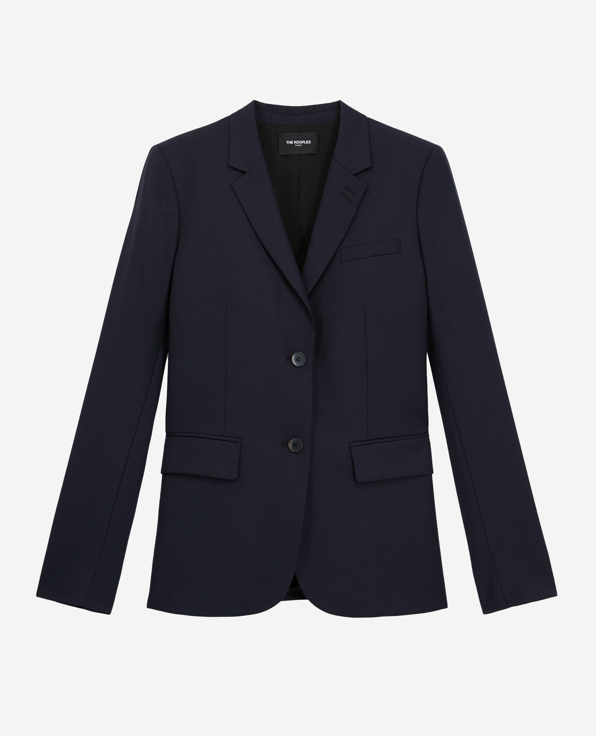 Veste tailleur en laine coupe cintrée bleu marine, NAVY, hi-res image number null