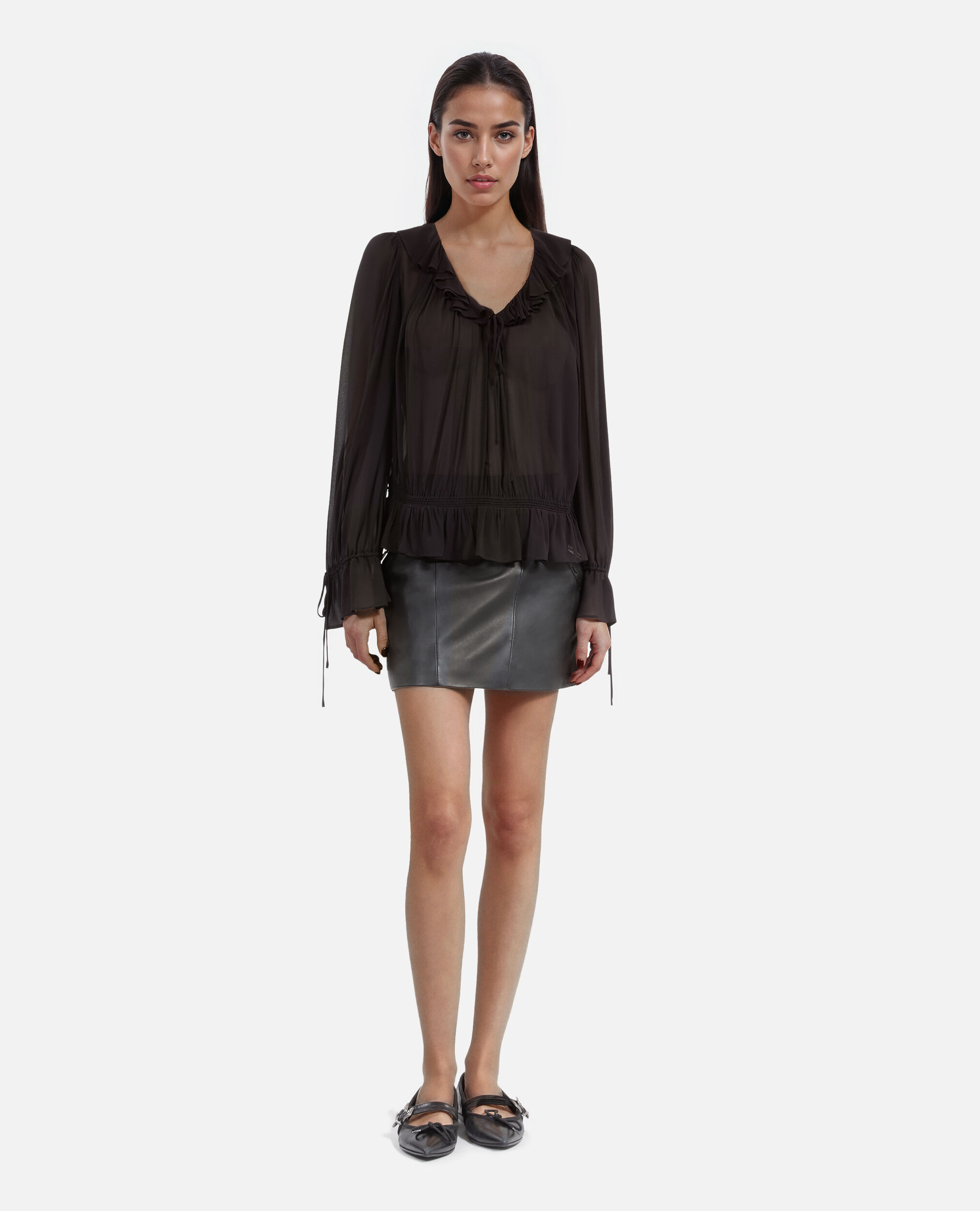 Blouse avec volants noire, BLACK STONE, hi-res image number null