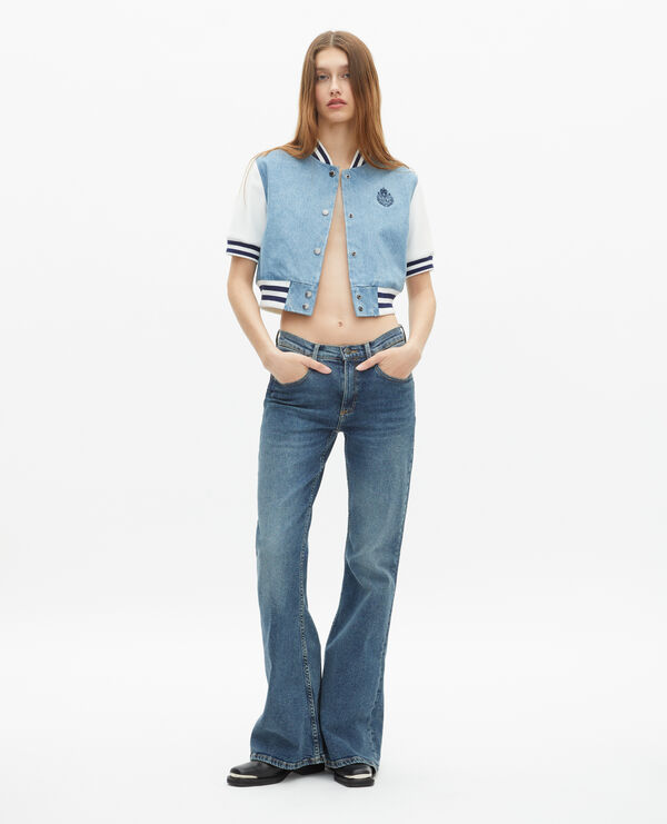 The Kooples FEMME BLUE WHITE blouson teddy manches courtes en denim