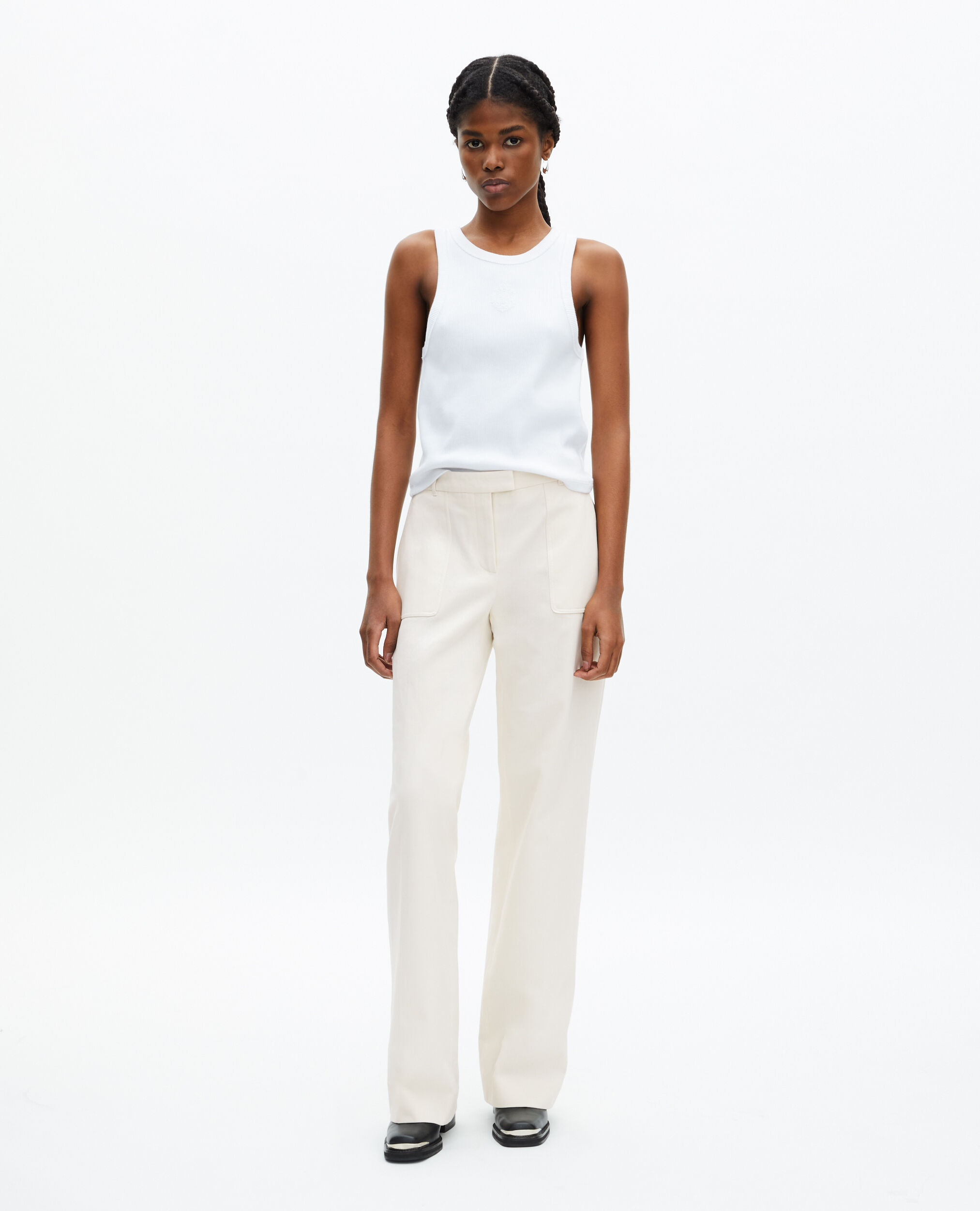 Pantalon large en coton ecru, ECRU, hi-res image number null