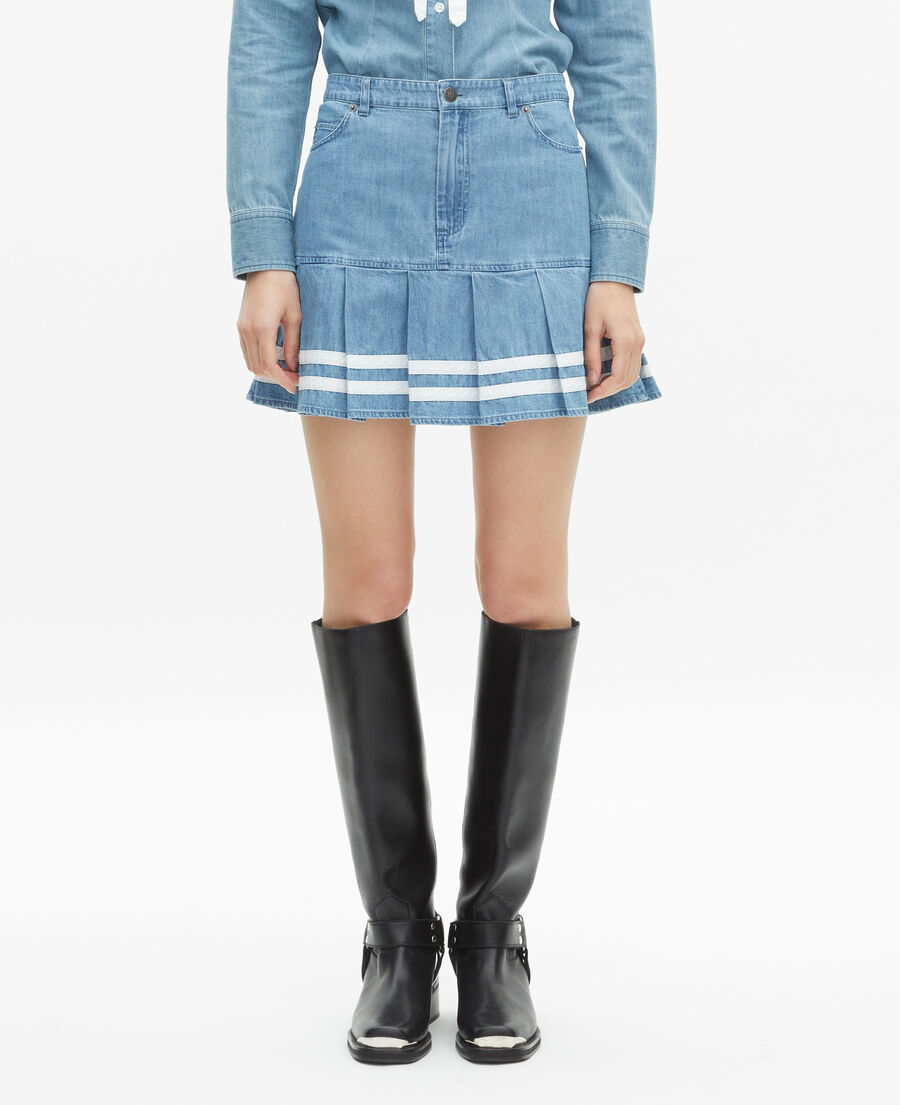 The Kooples WOMEN BABY BLUE short pleated denim skirt