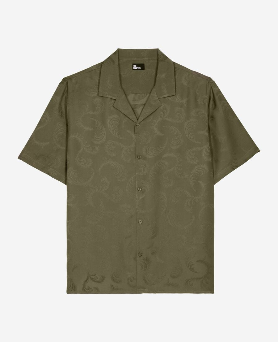 The Kooples HOMME OLIVE KAKI chemise manches courtes en jacquard kaki