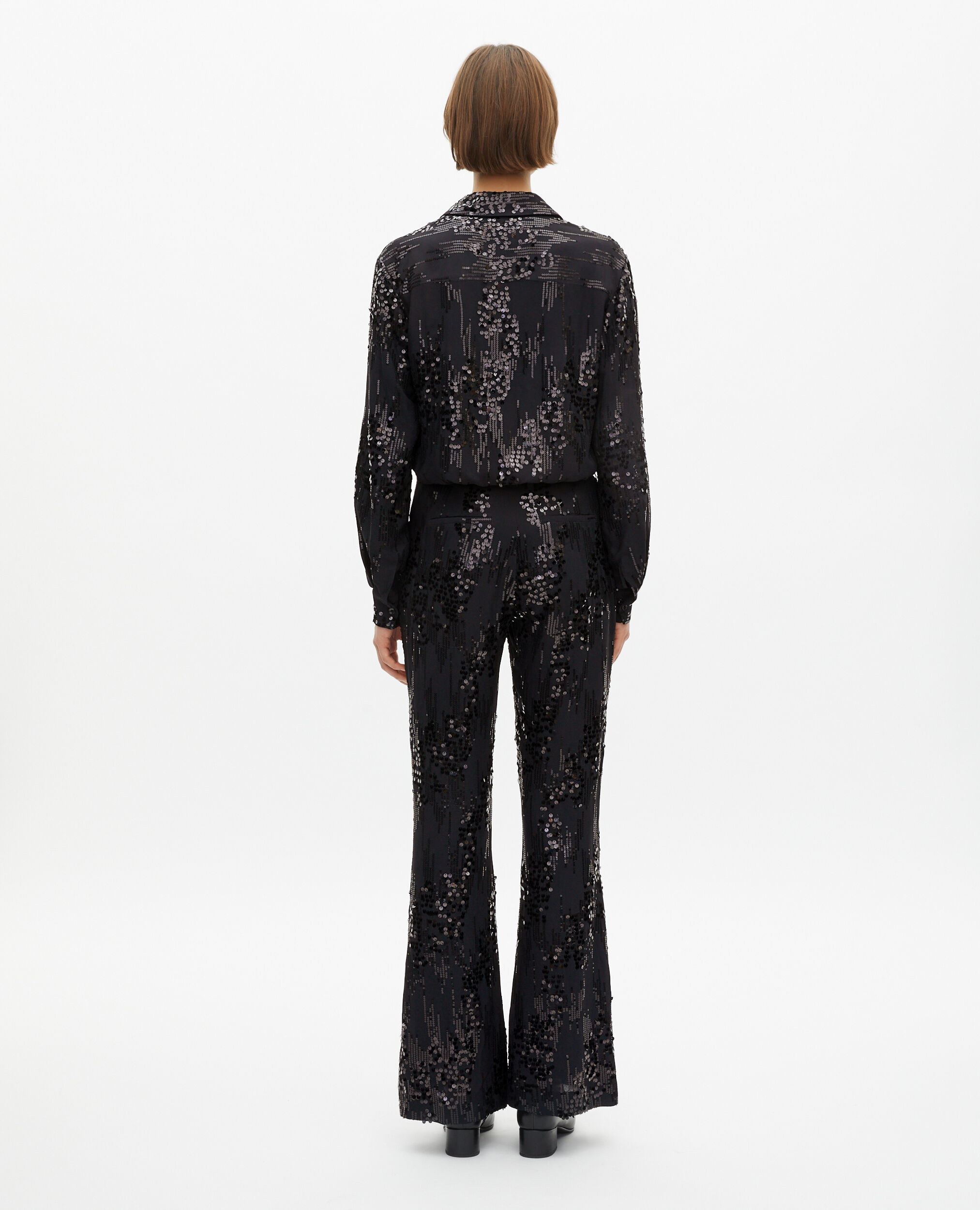 Pantalon flare à sequins noir, BLACK, hi-res image number null