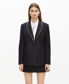 The Kooples FEMME BLACK veste à rayures tennis en laine mélangée noire