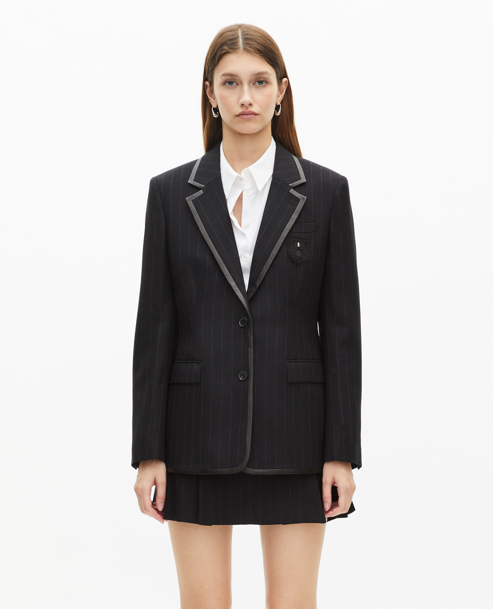 Veste à rayures tennis en laine mélangée noire, BLACK, hi-res image number null
