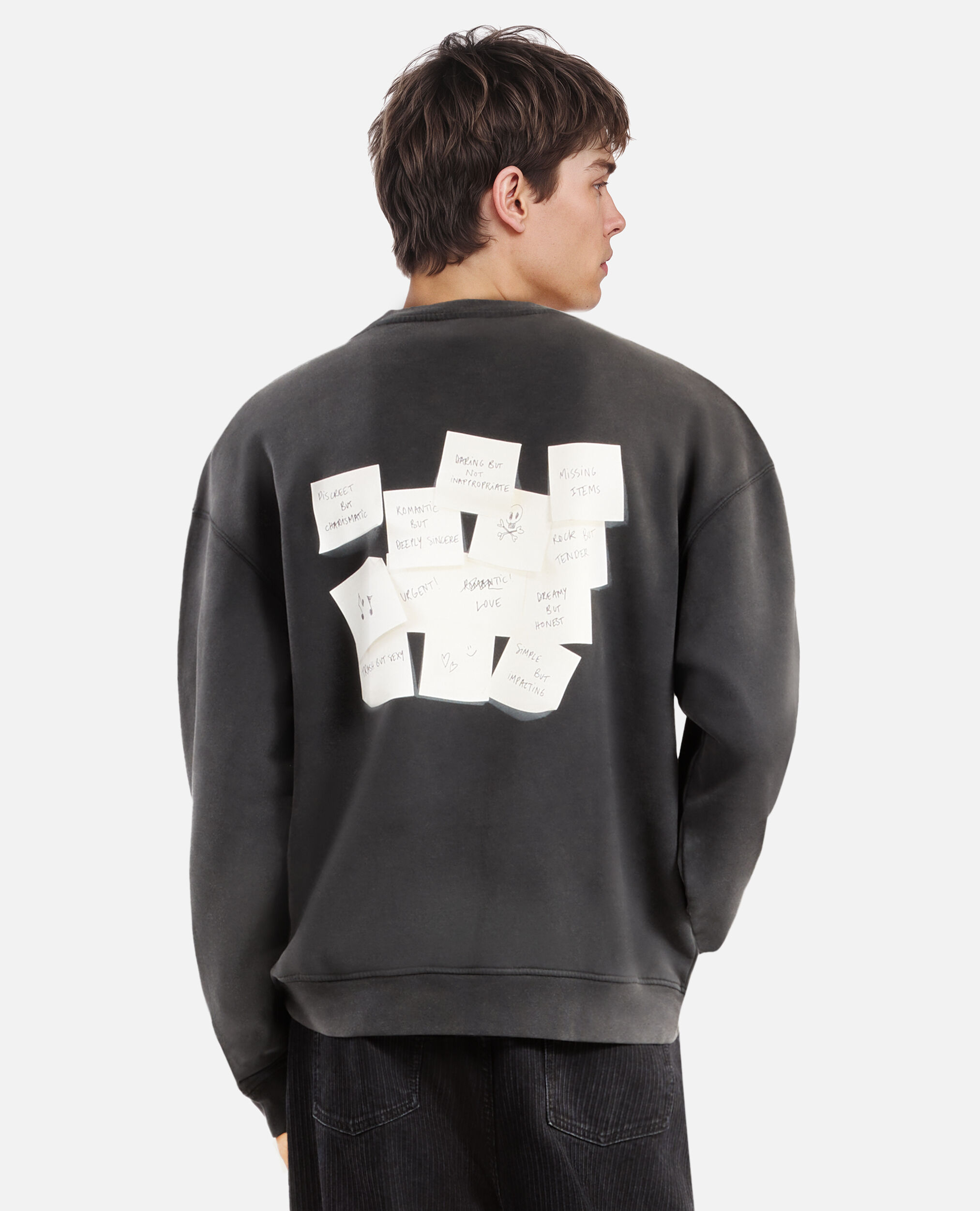 Sweatshirt avec serigraphie noir délavé, BLACK WASHED, hi-res image number null