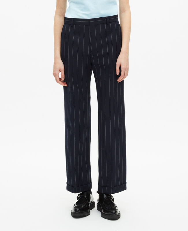 The Kooples FEMME NAVY pantalon tailleur rayures tennis droit en laine mélangée