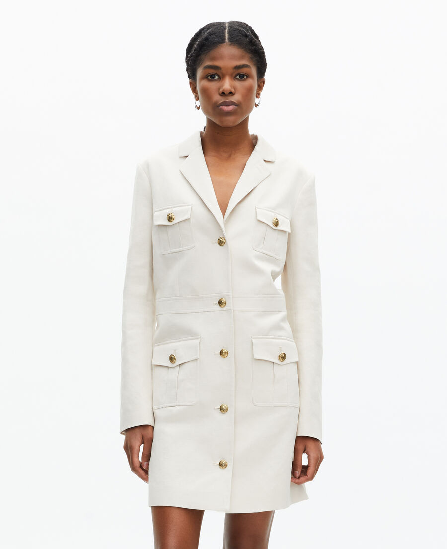 The Kooples WOMEN BEIGE short officer-style dress in ecru linen