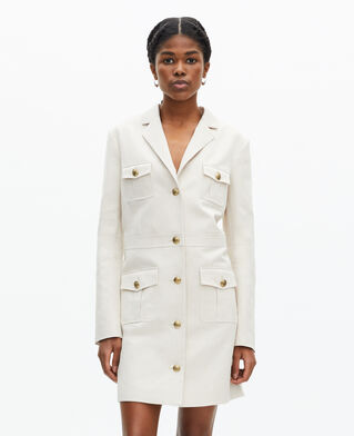 The Kooples WOMEN BEIGE short officer-style dress in ecru linen
