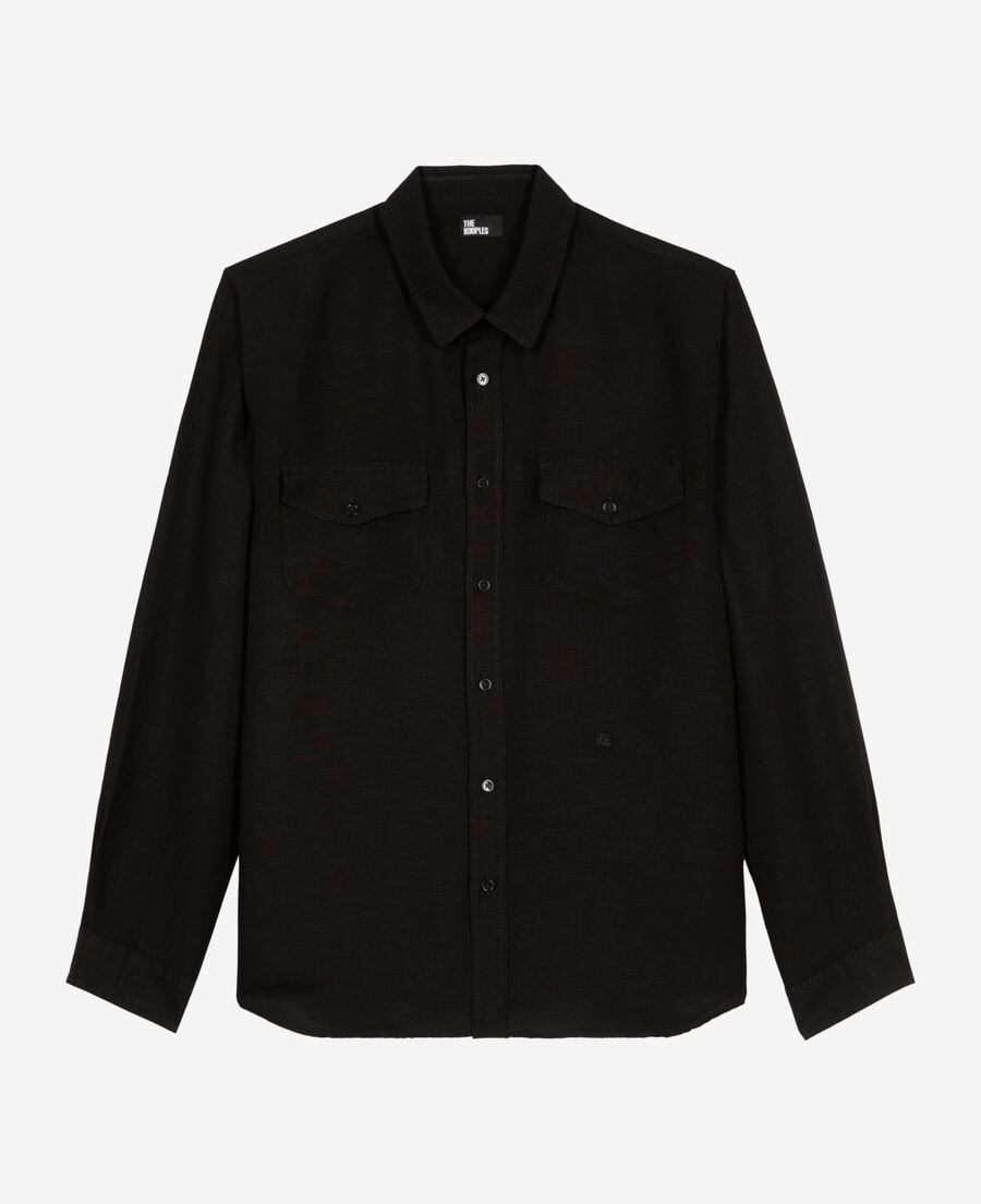 The Kooples HOMME BLACK chemise en mix lin noire