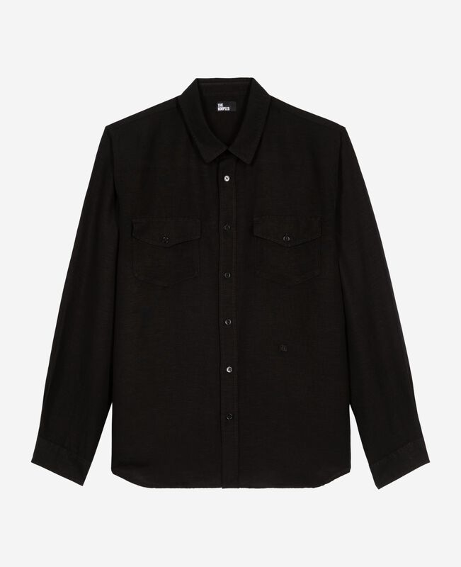 The Kooples HOMME BLACK chemise en mix lin noire