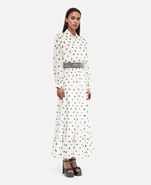 The Kooples FEMME WHITE / BLACK robe longue blanche à pois écrue